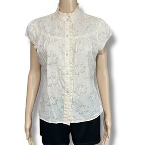 Y2K Roper Womens Button Down Blouse Top Floral Pearl Snap Button Cream Medium